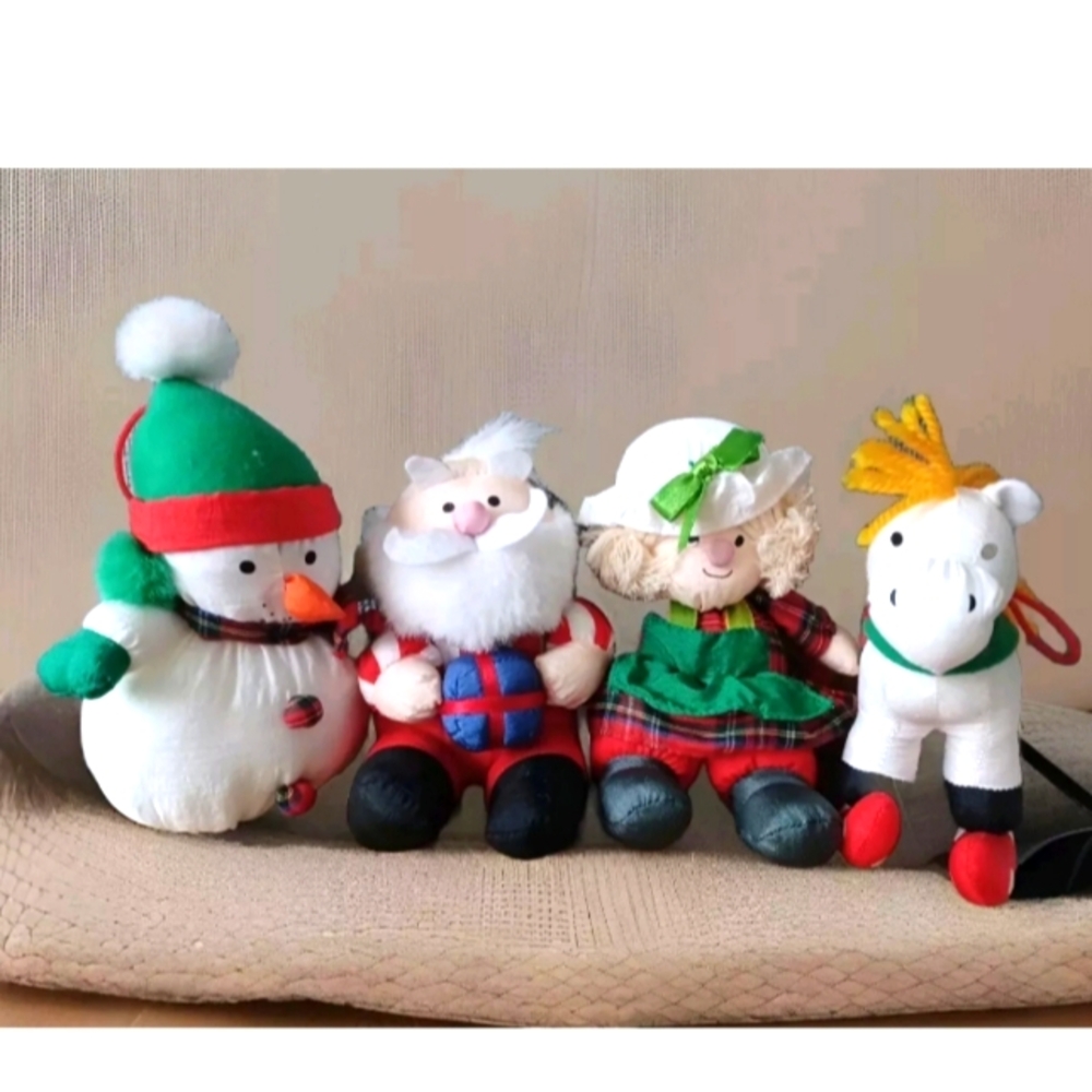 4 Stuffins Nylon Parachute Christmas Hanging Ornaments Stuffed 6" Tall 1993 90s